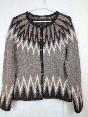J. Jill wool fair isle button up cardigan sweater Size XS Brown Preppy Classic